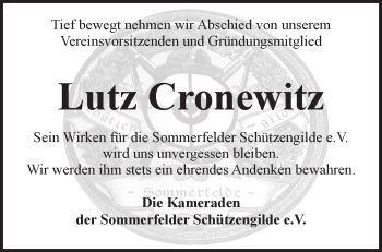 Traueranzeige von Lutz Cronewitz von Märkische Oderzeitung