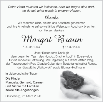 Traueranzeige von Margot Braun von Märkische Oderzeitung