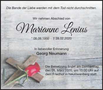 Traueranzeige von Marianne Lenius von Märkische Oderzeitung