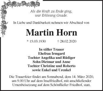 Traueranzeige von Martin Horn von Märkische Oderzeitung