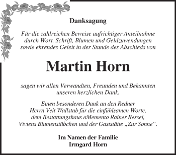 Traueranzeige von Martin Horn von Märkische Oderzeitung