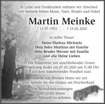 Traueranzeige von Martin Meinke von Märkische Oderzeitung