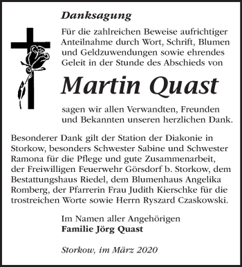 Traueranzeige von Martin Quast von Märkische Oderzeitung