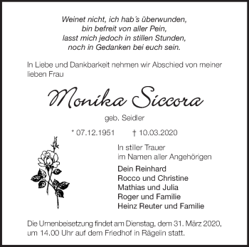 Traueranzeige von Monika Siccora von Märkische Oderzeitung