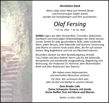 Traueranzeige von Olaf Fersing von Märkische Oderzeitung