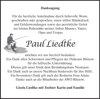 Traueranzeige von Paul Liedtke von Märkische Oderzeitung