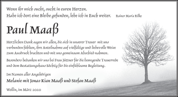 Traueranzeige von Paul Maaß von Märkische Oderzeitung