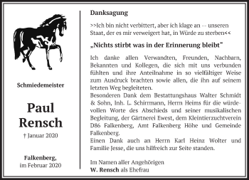 Traueranzeige von Paul Rensch von Märkische Oderzeitung