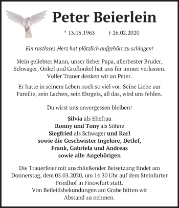 Traueranzeige von Peter Beierlein von Märkische Oderzeitung