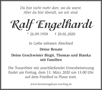 Traueranzeige von Ralf Engelhardt von Märkische Oderzeitung