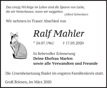 Traueranzeige von Ralf Mahler von Märkische Oderzeitung