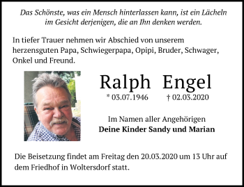 Traueranzeige von Ralph Engel von Märkische Oderzeitung