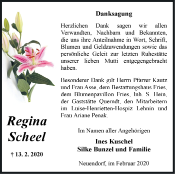 Traueranzeige von Regina Scheel von Märkische Oderzeitung