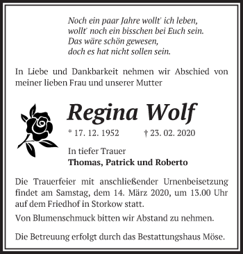 Traueranzeige von Regina Wolf von Märkische Oderzeitung