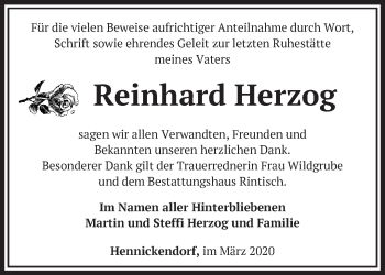 Traueranzeige von Reinhard Herzog von Märkische Oderzeitung