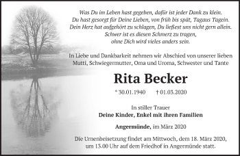 Traueranzeige von Rita Becker von Märkische Oderzeitung