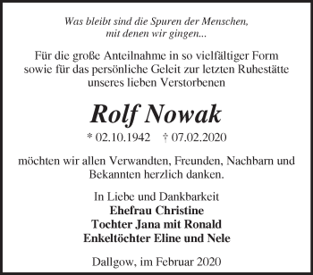 Traueranzeige von Rolf Nowak von Märkische Oderzeitung