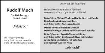 Traueranzeige von Rudolf Much von Märkische Oderzeitung