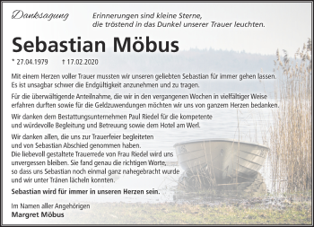 Traueranzeige von Sebastian Möbus von Märkische Oderzeitung