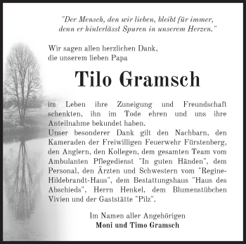 Traueranzeige von Tilo Gramsch von Märkische Oderzeitung