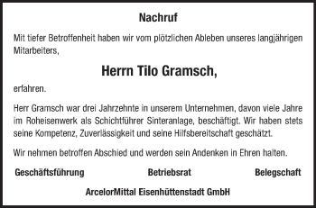 Traueranzeige von Tilo Gramsch von Märkische Oderzeitung
