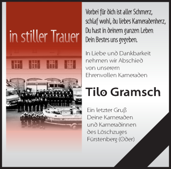 Traueranzeige von Tilo Gramsch von Märkische Oderzeitung