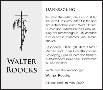 Traueranzeige von Walter Roocks von Märkische Oderzeitung