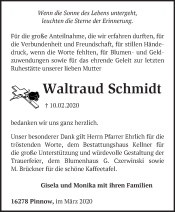 Traueranzeige von Waltraud Schmidt von Märkische Oderzeitung