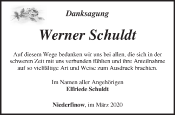 Traueranzeige von Werner Schuldt von Märkische Oderzeitung