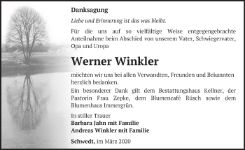 Traueranzeige von Werner Winkler von Märkische Oderzeitung