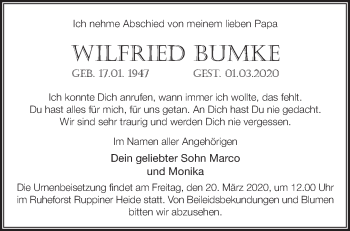 Traueranzeige von Wilfried Bumke von Märkische Oderzeitung