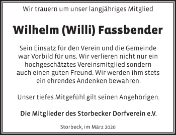 Traueranzeige von Wilhelm  Fassbender von Märkische Oderzeitung