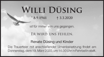 Traueranzeige von Willi Düsing von Märkische Oderzeitung