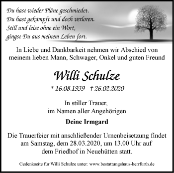 Traueranzeige von Willi Schulze von Märkische Oderzeitung