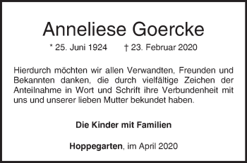 Traueranzeige von Anneliese Goercke von Märkische Oderzeitung