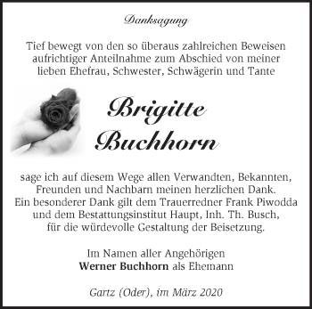 Traueranzeige von Brigitte Buchhorn von Märkische Oderzeitung