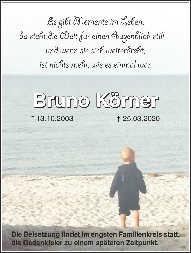  Traueranzeige für Bruno Körner vom 12.04.2020 aus Märkische Oderzeitung