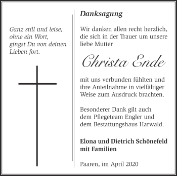 Traueranzeige von Christa Ende von Märkische Oderzeitung