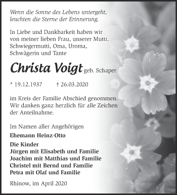 Traueranzeige von Christa Voigt von Märkische Oderzeitung