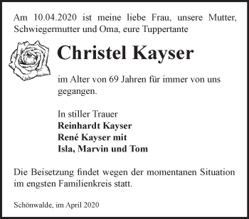 Traueranzeige von Christel Kayser von Märkische Oderzeitung