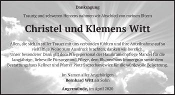 Traueranzeige von Christel und Klemens Witt von Märkische Oderzeitung