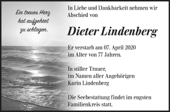 Traueranzeige von Dieter Lindenberg von Märkische Oderzeitung