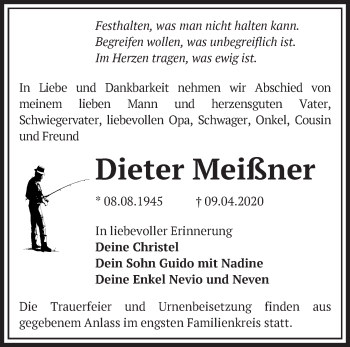 Traueranzeige von Dieter Meißner von Märkische Oderzeitung