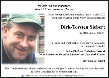 Traueranzeige von Dirk-Torsten Siebert von Märkische Oderzeitung