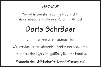 Traueranzeige von Doris Schröder von Märkische Oderzeitung