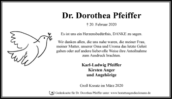 Traueranzeige von Dorothea Pfeiffer von Märkische Oderzeitung