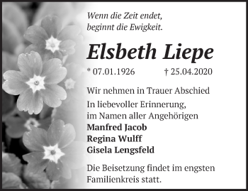 Traueranzeige von Elsbeth Liepe von Märkische Oderzeitung