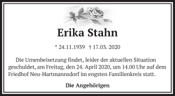 Traueranzeige von Erika Stahn von Märkische Oderzeitung