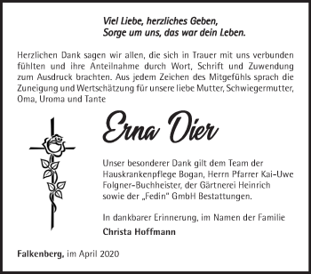 Traueranzeige von Erna Dier von Märkische Oderzeitung