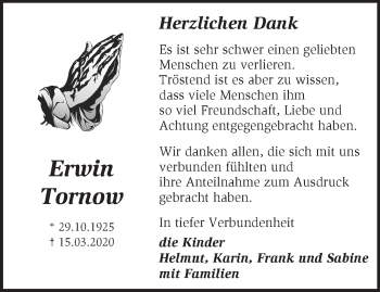 Traueranzeige von Erwin Tornow von Märkische Oderzeitung